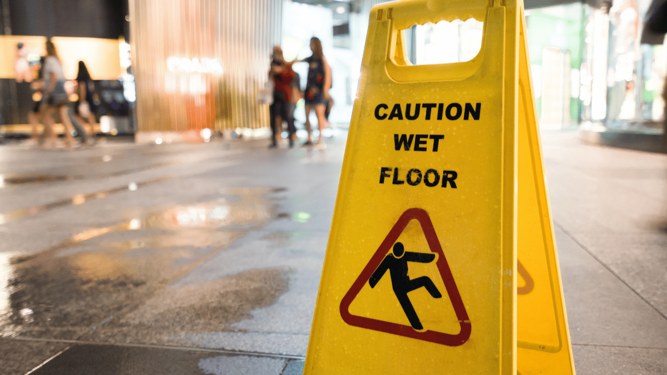 Wet floor in a busy shop