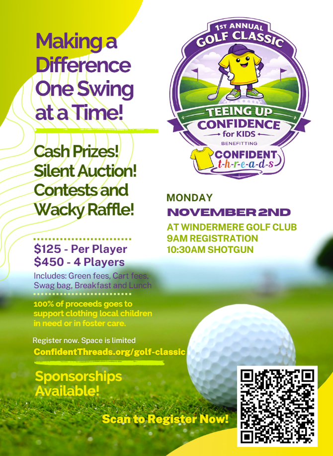 Promotional graphic for Confident Threads Non Profit Golf Tournament Fundraiser